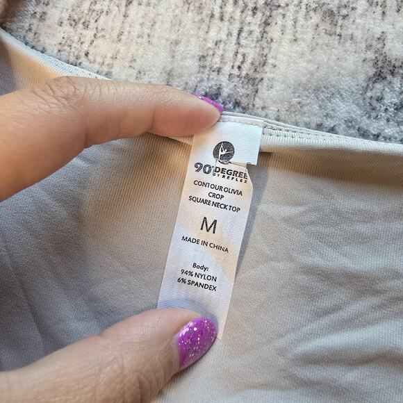 90 Degree By Reflex Crop Top Womens Medium Contour Olivia Square Neck Athleisure - Picture 3 of 9